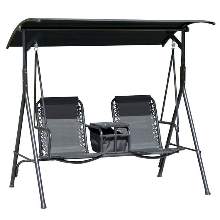 Chaise swing extérieure moderne 67,7"D x 44,1"W x 65"H avec porte-coupe et ombre réglable