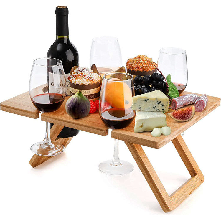 Tableau de pique-nique pliable en bois en bambou pour les collations et le vin