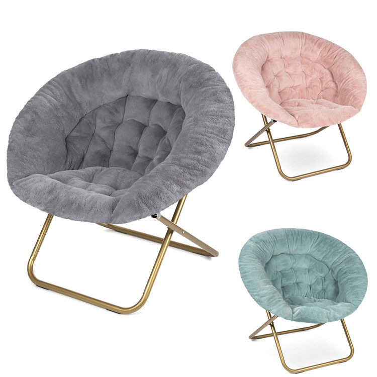Chaise de lune pliable pour adultes et enfants Faux chaise à soucoupes en fourrure