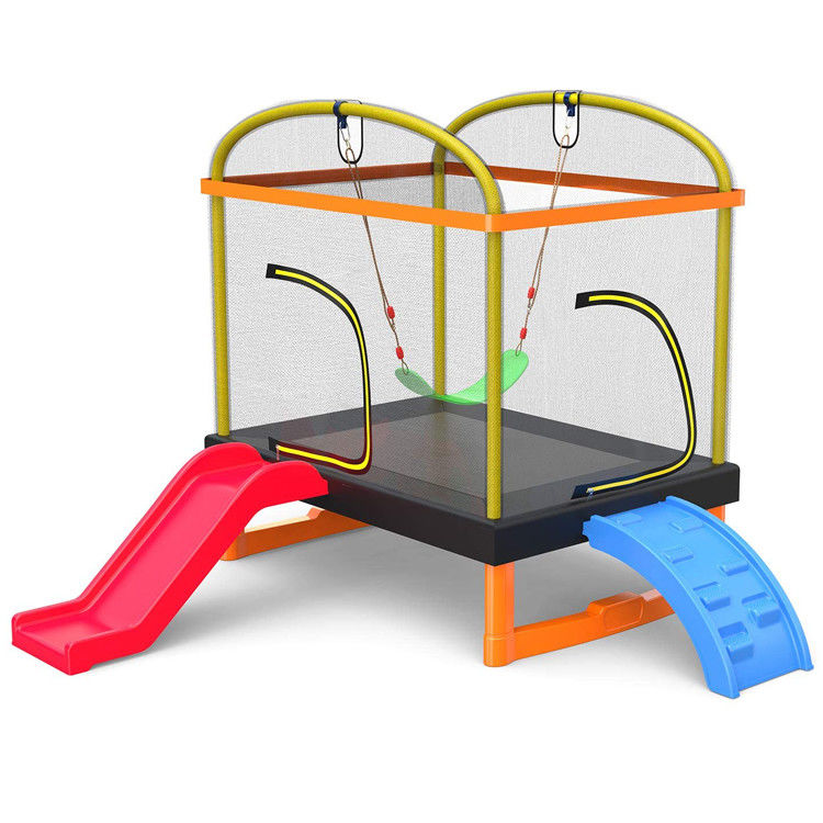 Fitness pour enfants cadre en fer unisexe trampoline extérieure intérieure avec échelle d'escalade et toboggan